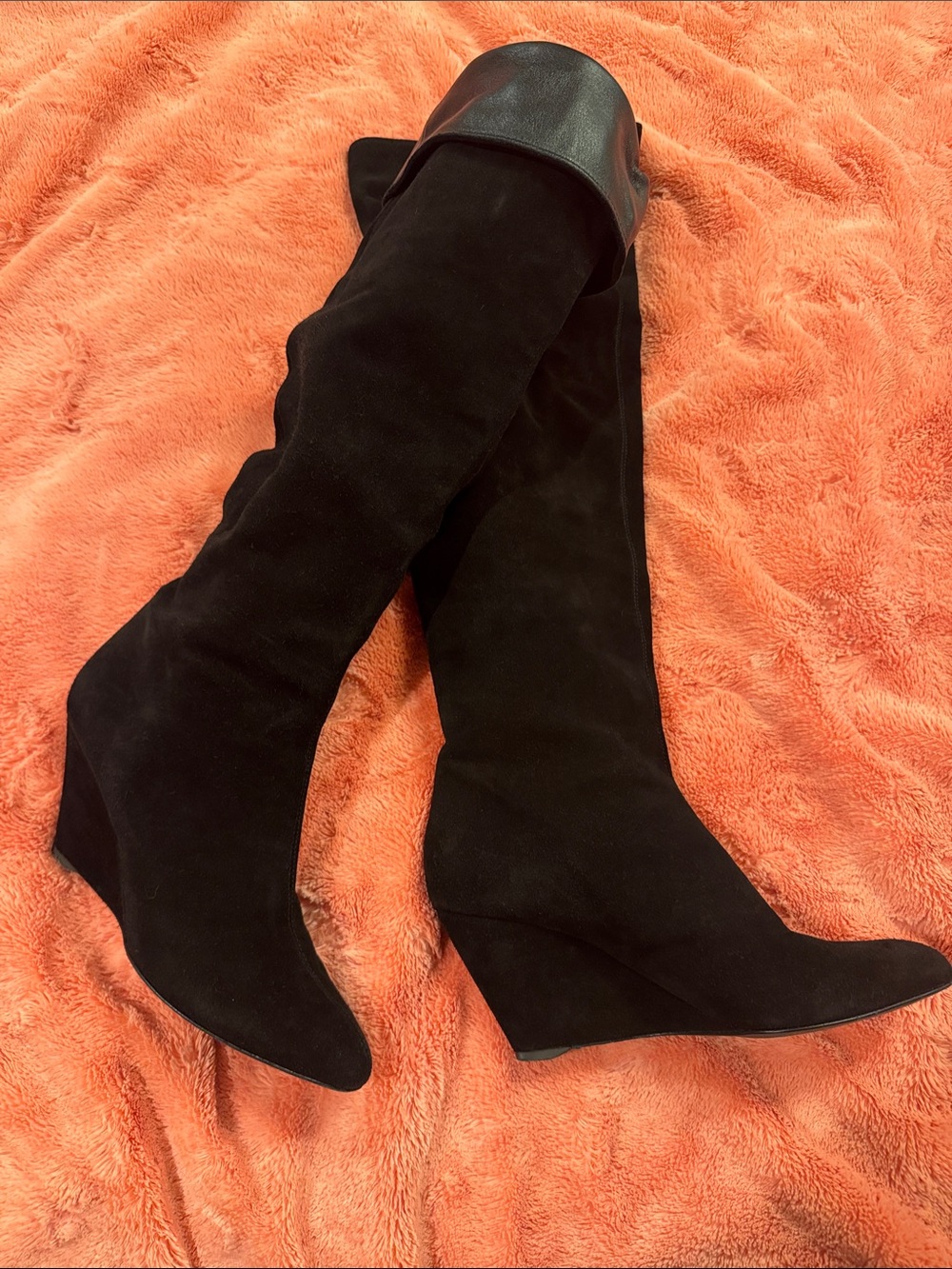 Giuseppe Zanotti Black Over-the-Knee Italian Wedge Boots $300.